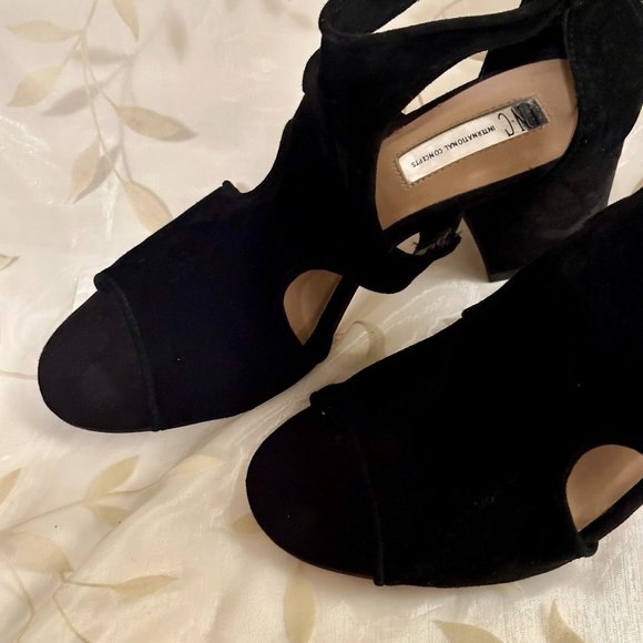 I.N.C Helenn Leather Suede Ankle Strap Bootie Shoe Size 7.5 Black Open Toe - Picture 5 of 12